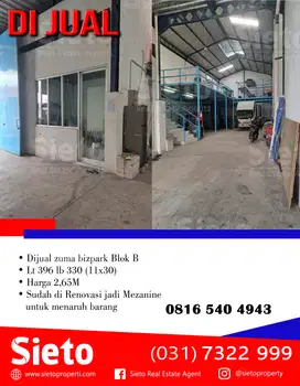 Dijual Gudang Zuma Bizpark  Blok B, Raya Kedamean Gresik
