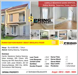 Rumah di Carrillo Gading Serpong Siap Huni Dekat Stasiun Serpong BSD