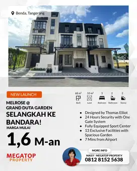 Rumah Dijual di Melrose Grand Duta Garden Selangkah ke Bandara
