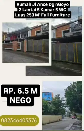 Rumah Jl Ance Dg nGoyo 2 Lantai 5 Kamar 5 WC Luas 253 M² Full Furnitur