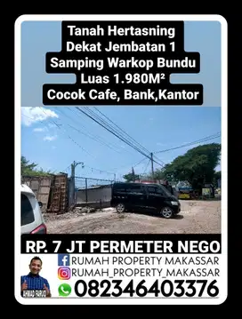 Tanah Hertasning  Dekat Jembatan 1  Samping Warkop Bundu Luas 1.980M²