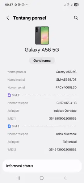 Di jual ajh samsung a56 5G kondisi seperti baru ga ada minus