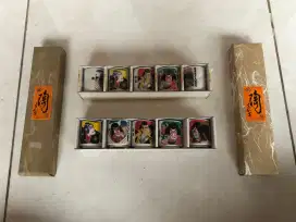 Japanese Kabuki Actor Mino Ware Porcelain Teacup Set Shot Glass(2 Set)