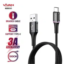 Vivan Data Cable VDC100 Quick Charger 3A Type-C 1M