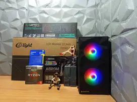 PC Set Desain Gaming AMD Ryzen 5 5600G RAM 16GB SSD 512GB Monitor 19