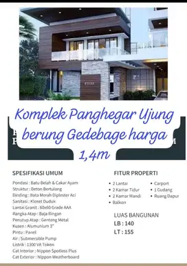 Rumah Modern 2 Lantai di Komplek Panghegar Gedebage 1,4 M