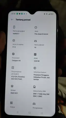 Realme 3 TYPE RMX1821 RAM 3/64,,2 SIM CARD