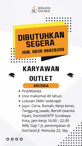 Dicari Pegawai Outlet Makanan Minuman