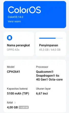 Oppo A3x ram 4/64