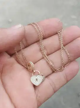Kalung PANDORA Rose Charm Heart Padlock Dangle Necklace ORIGINAL