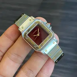 Cartier Santos Carree Lady 0902 Burgundy Dial Automatic 24x35mm