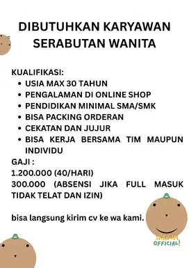 LOWONGAN KERJA SERABUTAN ONLINE SHOP UNTUK WANITA