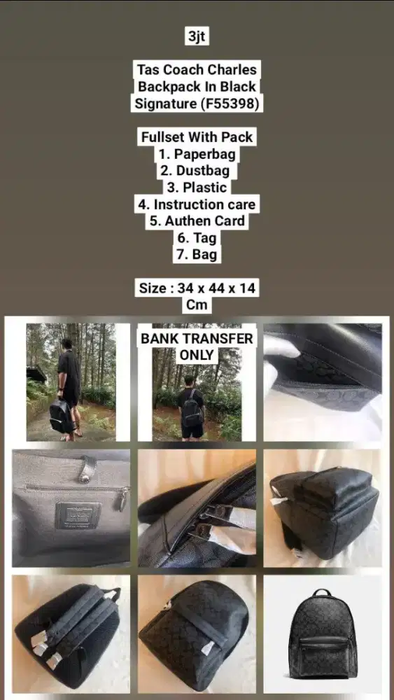 Tas coach charles backpack in black signature