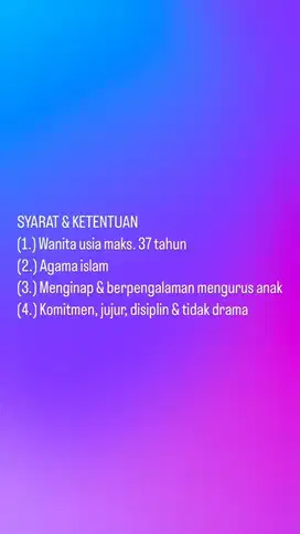 DICARI PENGASUH ANAK (mohon dibaca seluruhnya yah)