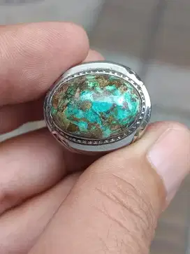 Batu pirus Persia urat emas ring monel 22*16*8 mm