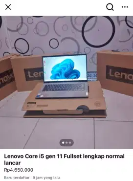 Lenovo core i5 gen 11 ram 8gb SSD 512gb fullset normal lengkap mulus