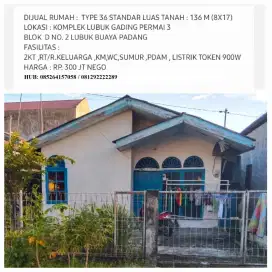 TERMURAH!!! Rumah lt 136m2 dekat Pasar Lubuk Buaya.