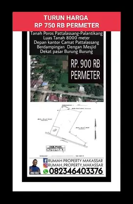 Turun Harga  Tanah Poros Pattalassang-Palantikang Luas Tanah 8000 Mtr