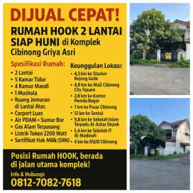 DIJUAL CEPAT! RUMAH HOOK 2 LANTAI  di Komplek Cibinong Griya Asri