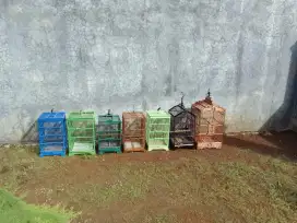 Sangkar burung bambu kayu jati