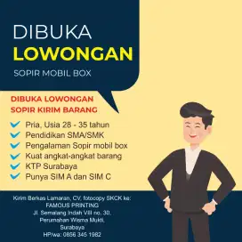 Lowongan kerja Sopir Mobil Box Serabutan