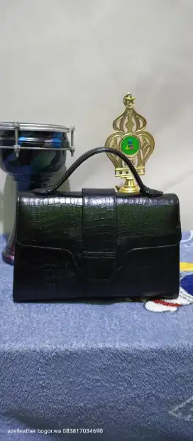 Tas kulit asli croco hitam cantik mewah