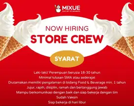 Loker Crew Store Mixue area Jakarta Pusat