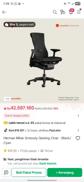 Jual Kursi Kantor/Gaming Herman Miller Embody termahal, harga termurah