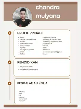 Cari kerjaan ijasah smp, punya sim A, umur 33