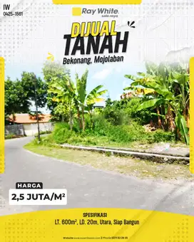 Dijual Tanah Luas Siap Bangun Harga Mapan Lokasi Bekonang Mojolaban