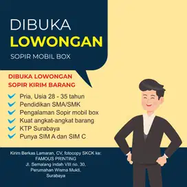 Lowongan kerja Sopir Mobil Box Serabutan