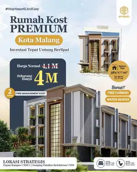 RUMAH KOS PREMIUM 3 LANTAI 35 KAMAR DEPAN KAMPUS UMM KOTA MALANG