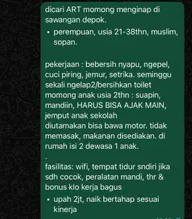 loker ART Momong Menginap