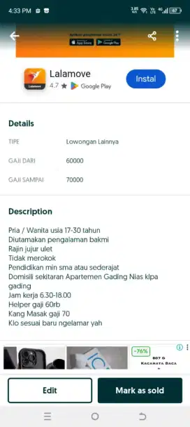Tukang Masak Kios Bakmi