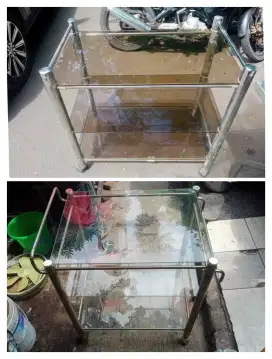 MEJA KACA 3 SUSUN RODA STENLIS