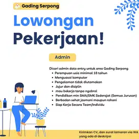 Lowongan Kerja Admin area Gading Serpong
