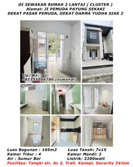 DISEWAKAN RUMAH CLUSTER JL PEMUDA TAMPAN PAYUNG SEKAKI