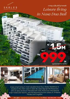 Apartemen Skales Nusa Dua, Bali Promo 999 Juta Type Studio 45 m2