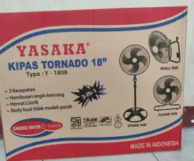Kipas Angin Tornado YASAKA, 18 inc, bahan besi, 3 Mode. Barang Baru