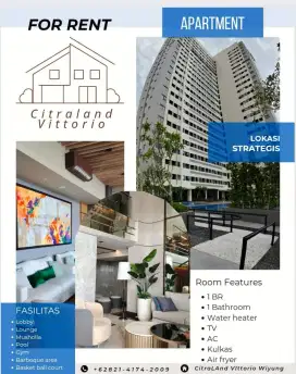 Disewakan Apartemen Citraland Vittorio type STUDIO Bulanan / Tahunan