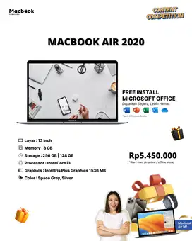 Macbook Air 2020 RAM 8/128GB&256GB i3