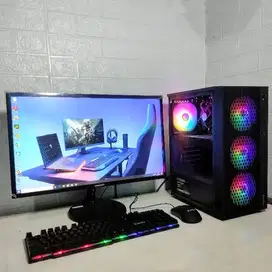 PC set Gaming Grafis i7 RAM 16 SSD 256 VGA 4 GB LED 24in FHD Key RGB