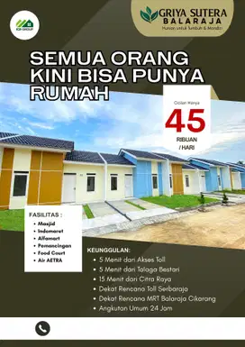 Rumah subsidi 2 kt 1 kamar mandi di balaraja