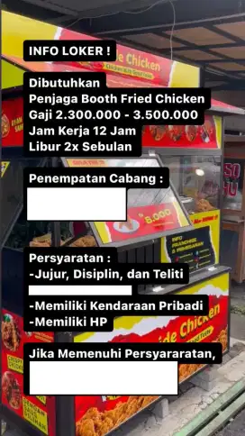 DIBUTUHKAN SEGERA PENJAGA BOOTH PRIDE CHICKEN