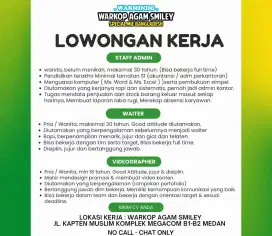 Di butuhkan segera admin, waiter/waitress, videographer untuk warkop