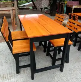 Meja makan cafe restoo set + 4 kursi sender
