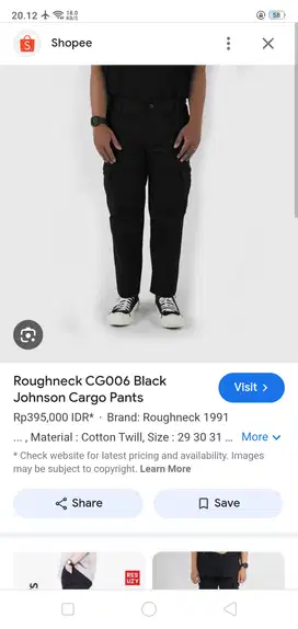 Cargo Roughneck Hitam Original Ukuran 30