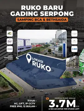 Ruko strategis di pusat gading serpong sebrang bethsaida dan JHL