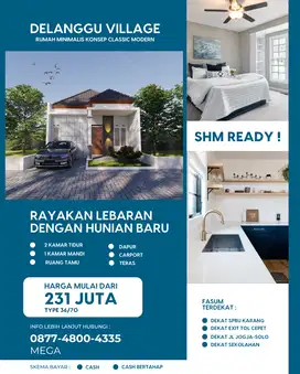 RUMAH MURAH DI DELANGGU DEKAT EXIT TOL CEPER HANYA 200 JUTAAN
