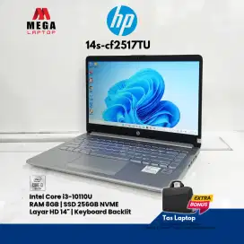 Laptop HP 14s Core i3 gen 10 ram 8GB SSD 256gb kondisi mulus garansi